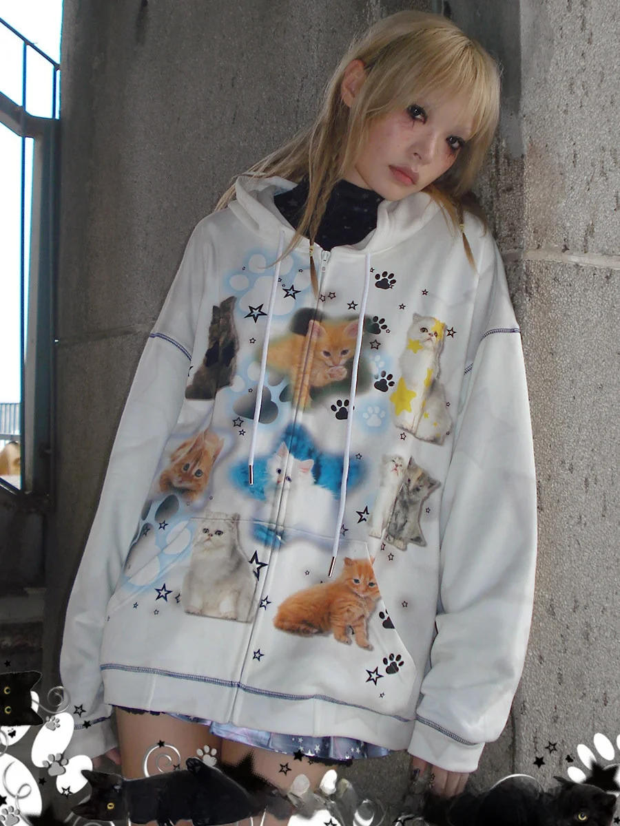 

CFIERCE Print Hoodie Street Style Long Sleeve Loose Fit Cotton Polyester Blend Casual Women's Sweatshirt