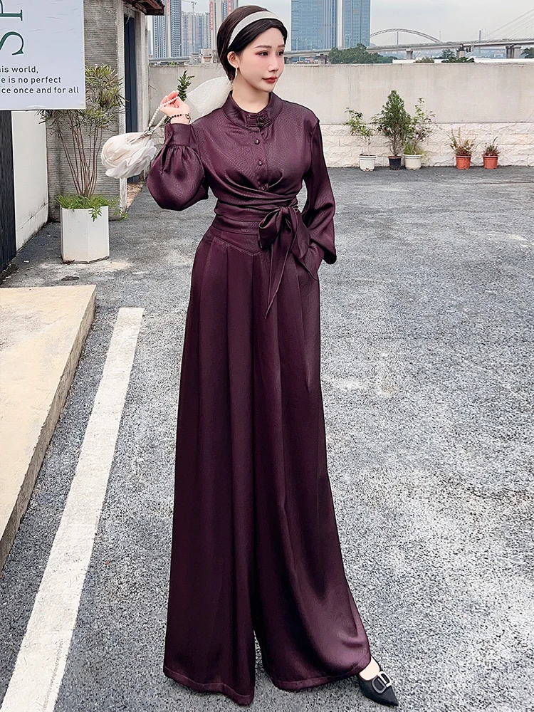 

Slim Fit Top And High Waist Wide Leg Pants Set Long Drapey Sle Meat Concealing Two Piece Set Faionable Autumn Winter New ...