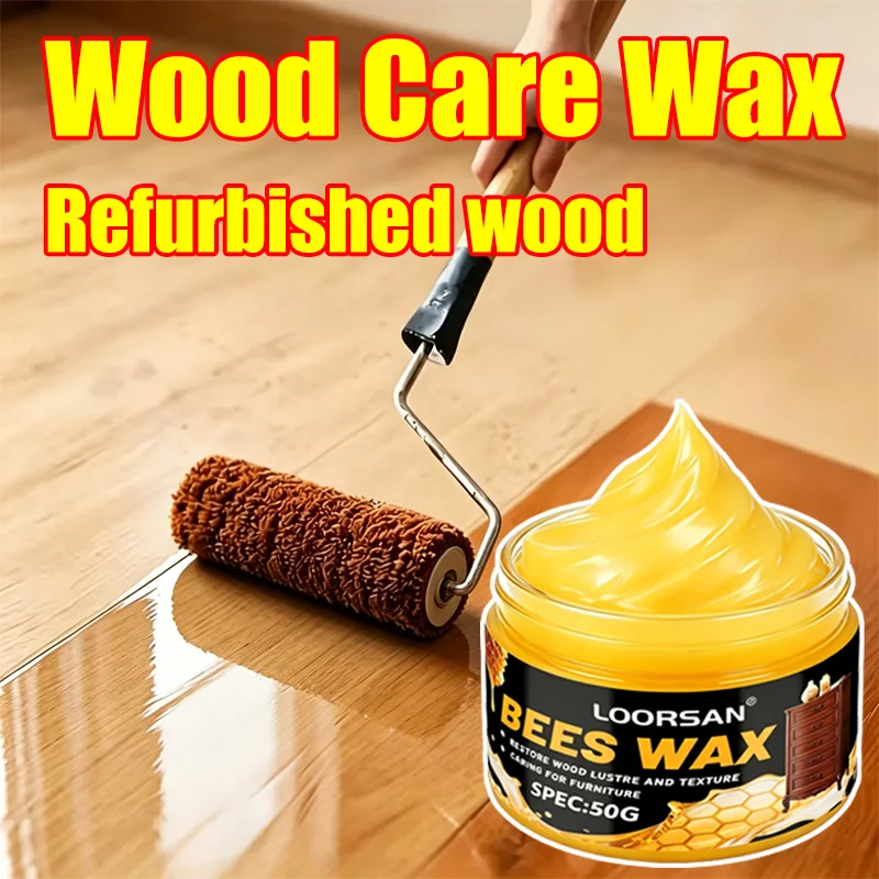 LOORSAN 50g Natural Beeswax Wood Care Wax Furniture Floor Polish Wooden Cabinet Chair Restoration Cream Wood Shine