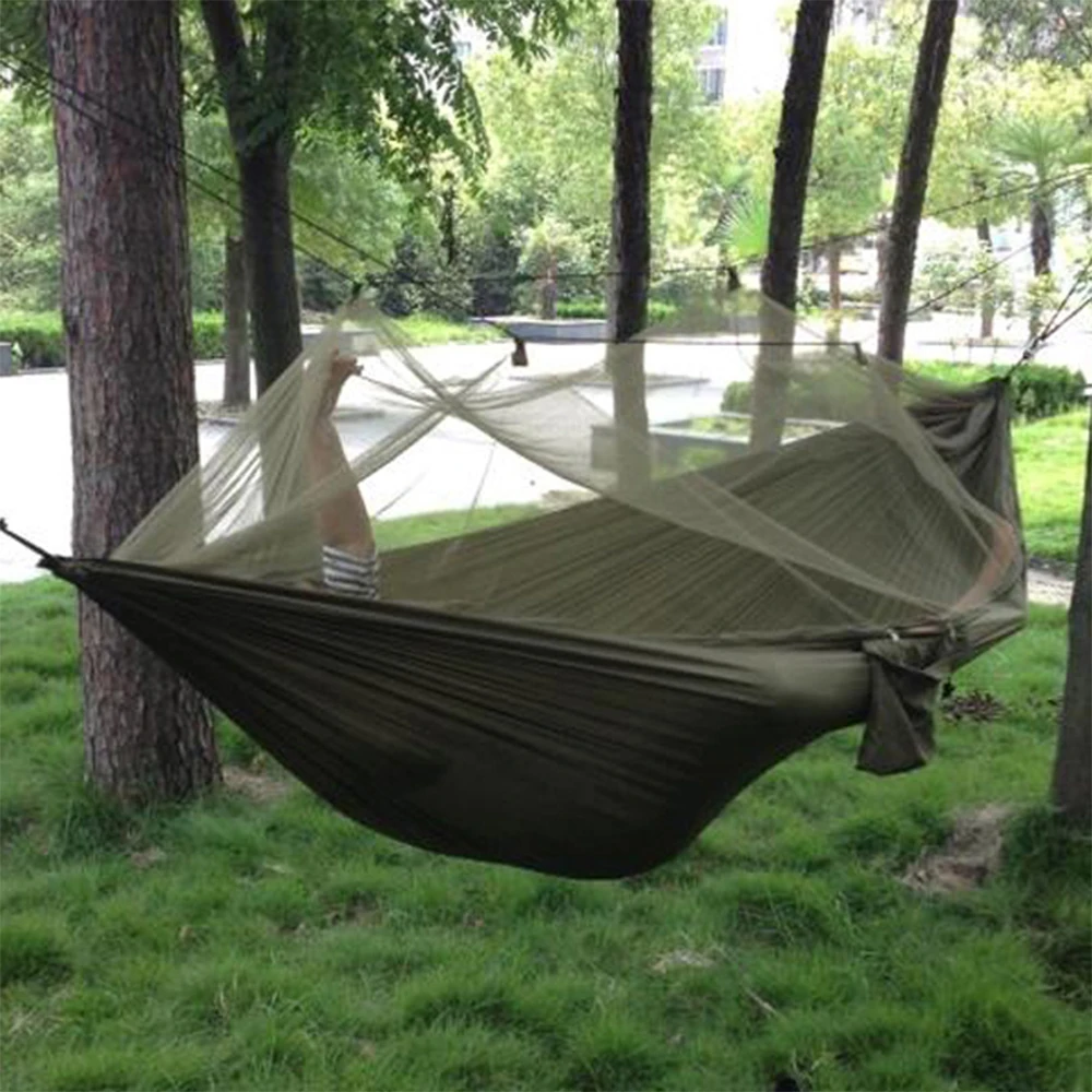 Lightweight Portable Outdoor Camping Hammock with Mosquito Net High Strength Parachute Fabric Hanging Bed Hunting Sleeping Swing