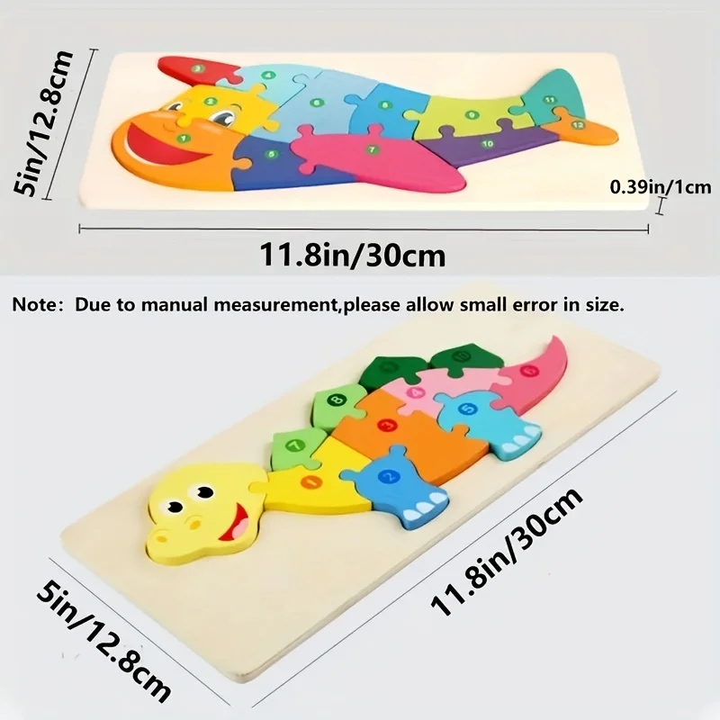 Montessori Wooden Colorful Animal 3D Puzzle for Developing Motor Skills and Cognitive Abilities, Childrens Early Learning Toys