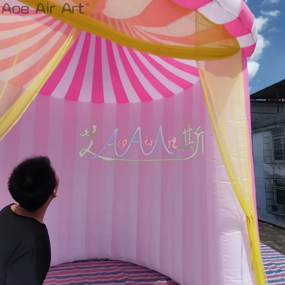 Tienda de circo inflable rosa personalizada, pabellón de boda con cortina para desfile o fiesta/decoración de escenario