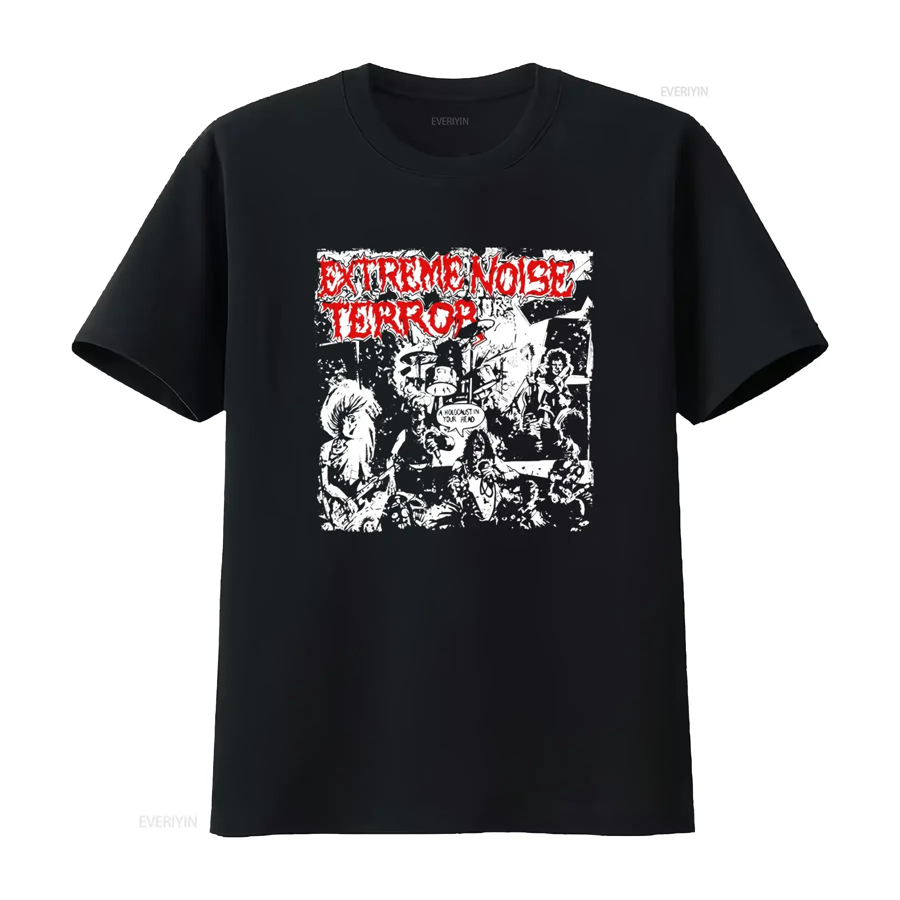 Camiseta de la banda de rock Extreme Noise Terror para hombre, talla pequeña, negra, diseño A Holocaust in Your Head, estilo vintage, lavada, elegante y versátil
