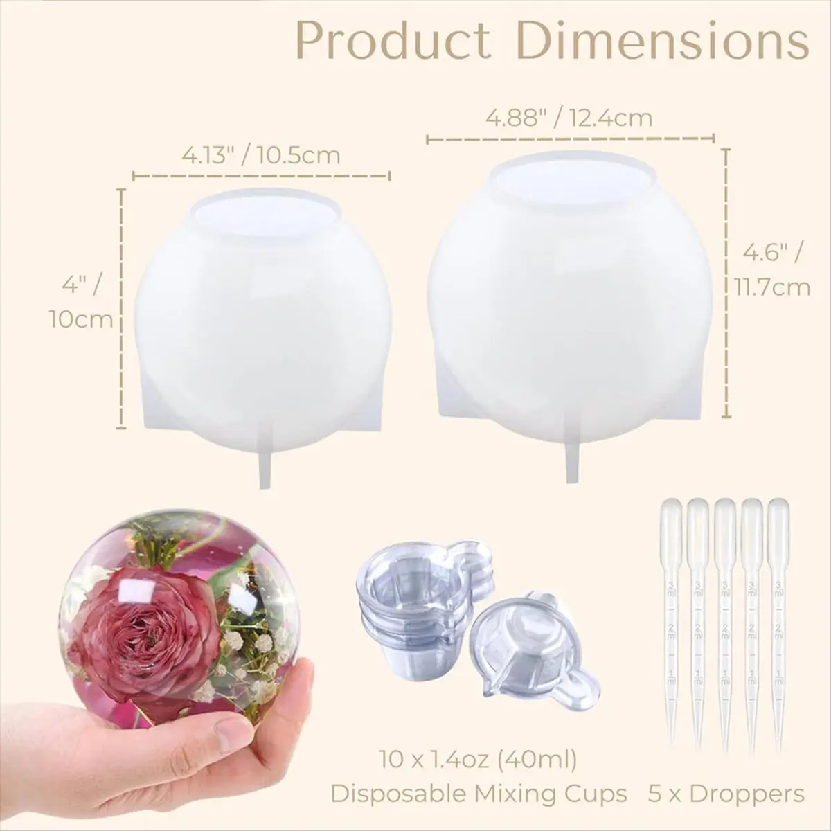 

AB06 2-х шт., большая сферическая форма из смолы, бесшовная глобусная форма для литья эпоксидной смолы для поделок, цветов