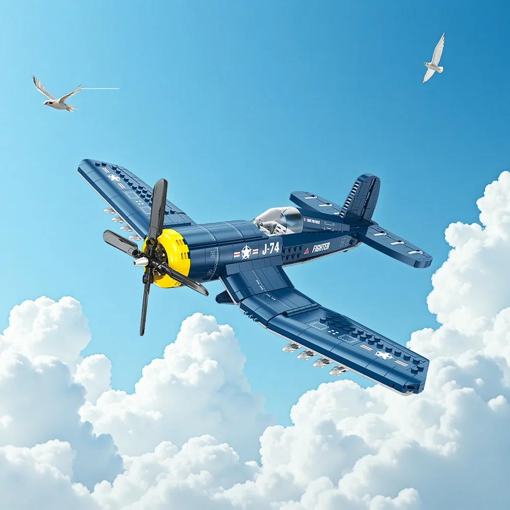 

F4U Combat Annihilator DIY Model Kit Строительные блоки — идеально подходят для внутреннего дисплея, с поворотными формами и вращающимися пропеллерами