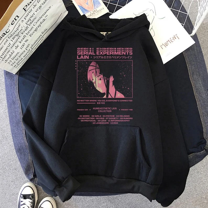 Serial Experiments Lain Hoodie Men Women Cotton Graphic Printed Iwakura Lain Triangle Staff Psychological Cult Anime Pullover