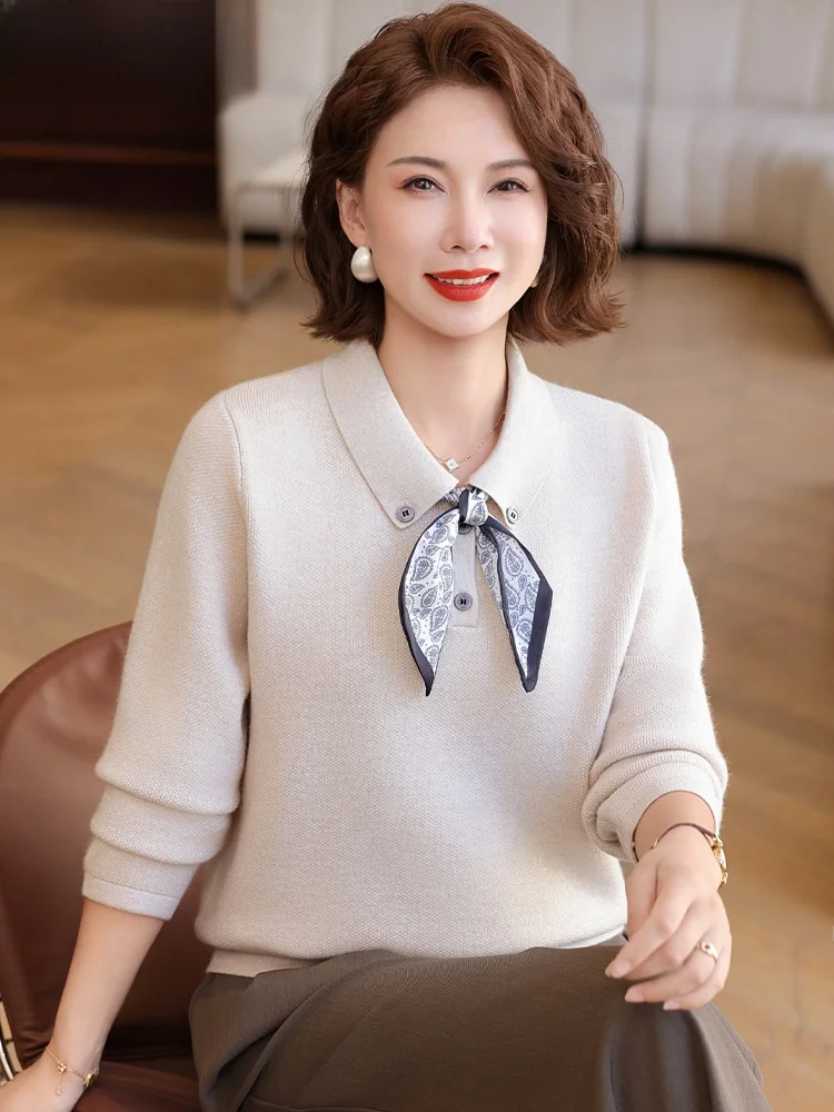 

Fall Knitted Sweater for Women Ele Small Fraance Sle Base irt Mid-aged And ly Faionable Top Korean Sle