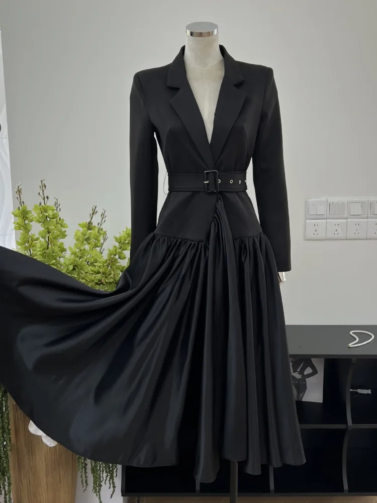 Jnmc elegantes Temperament ein Knopf spleißen große Schaukel Mode Anzug Kleid 2024 Frühling und Herbst neu für Damen artikel