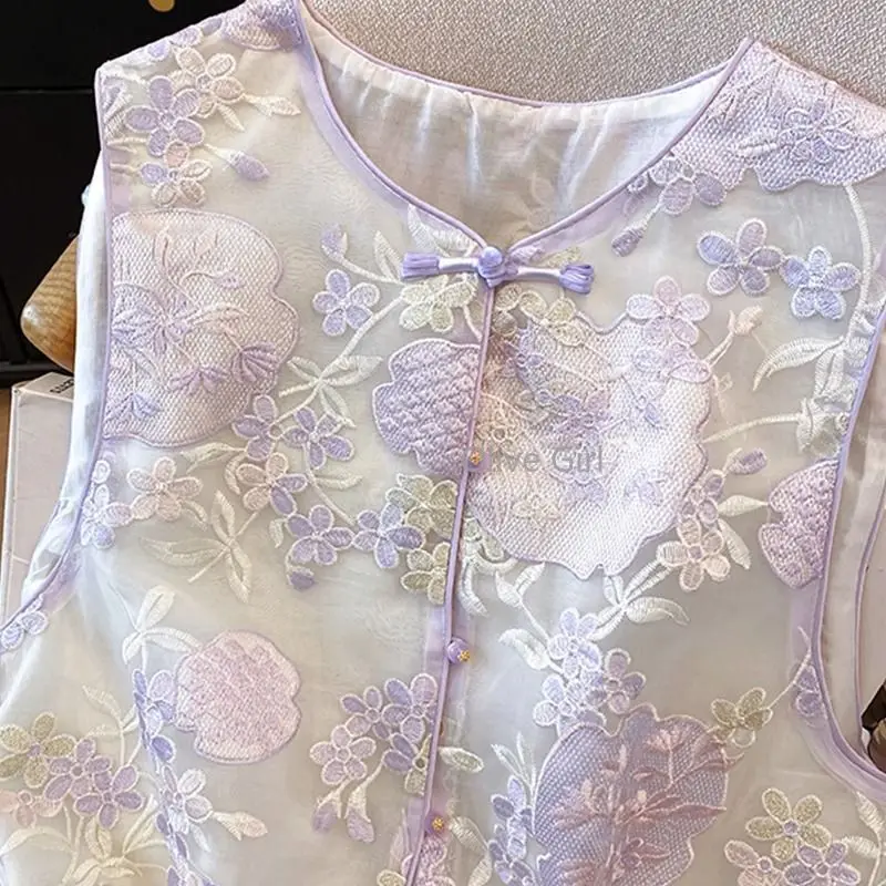 سترة على الطراز الصيني رفيعة بدون أكمام صناعة ثقيلة مطرزة صيفية جديدة مكدسة ملابس نسائية صيفية