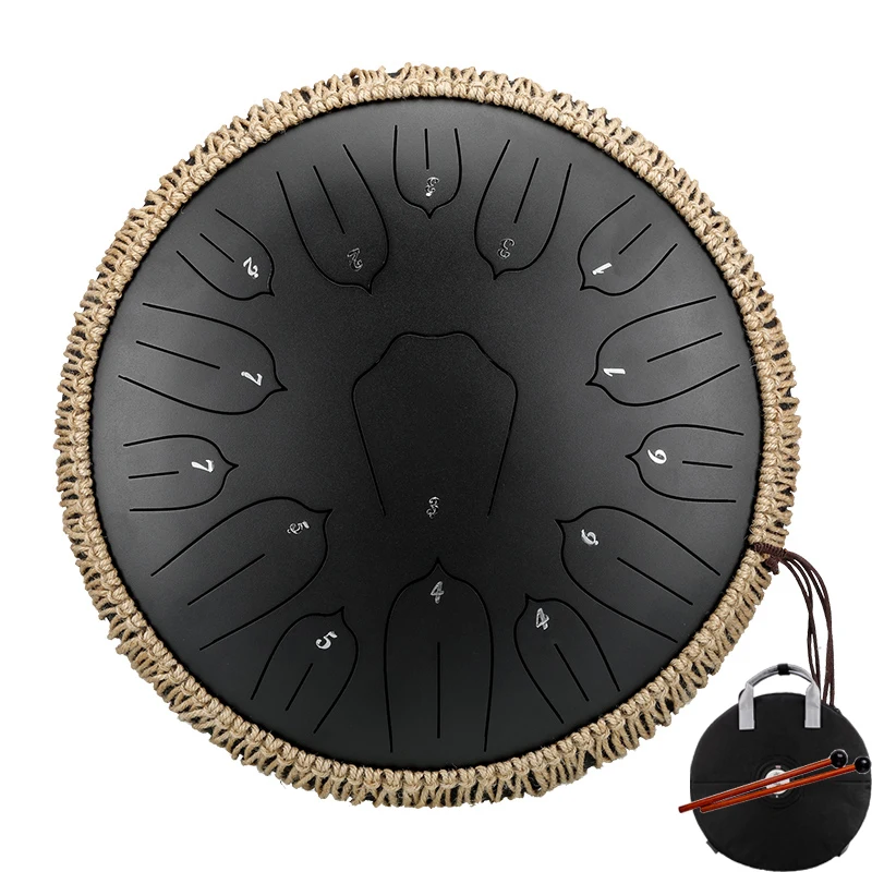 Hluru Glucophone, Steel Tongue Drum 13 Inch 15 Notes, Ethereal Drum Key D, Percussion Musical Instrument