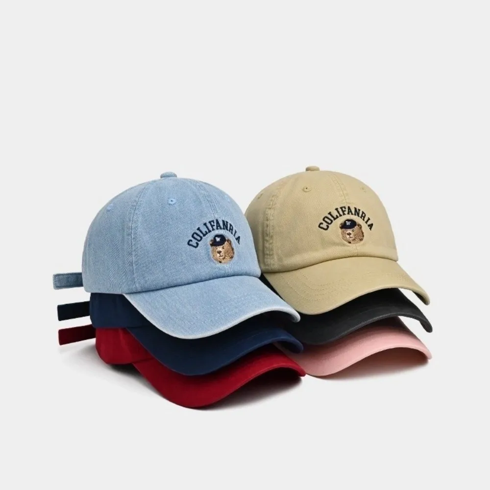 

Casual Korean Bear Embroidery Cap Cotton Versatile Men Women Baseball Cap Sweet Solid Color Snapback Hat Teenagers