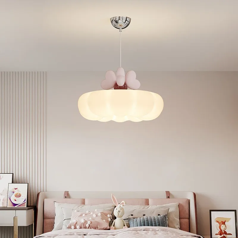 French Cute Cloud Shaped Kids Ceiling Lights Pink Bowknot Decor Modern Soft Style Bedroom Restaurant Living Room Indoor Lighting