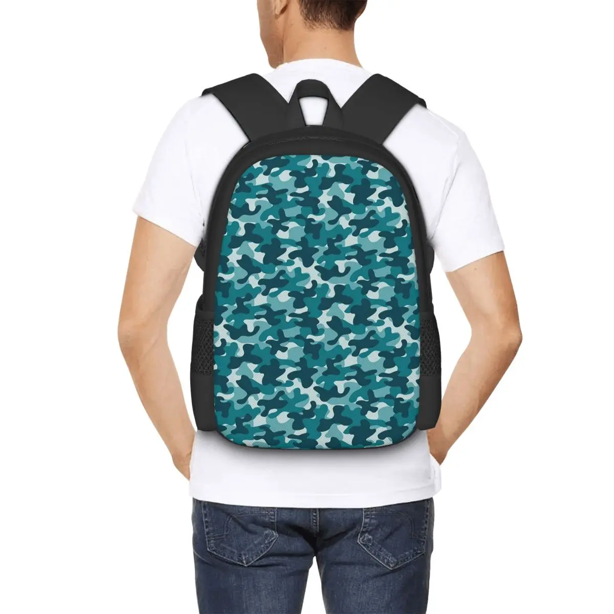 Seamless Camouflage Blue Student Backpack School Bag Hiking Travel Daypack for Boys Girls Fashion Bookbag Shoulder Bags