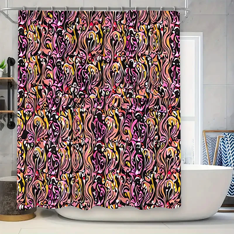 

Black Pink Bath Mat Decorative Shower Curtain Set Waterproof for Bathroom Liner 3D Printed Design Home Decoration Accessories