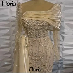 Floria Light Champagne Wedding Party Dress Illusion Neck Luxury Celebrity Gown Evening Dress Formal Night Gown Dinner Dress