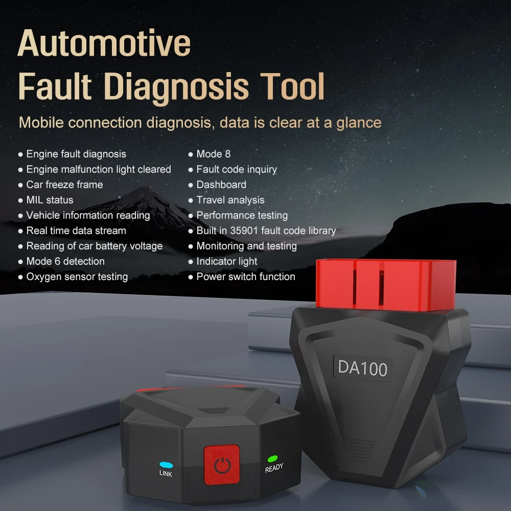 

OBD2 Scanner Mini DA100V4.0 Bluetooth Code Reader Car Diagnostic Tool Checks Engine Battery Voltage Real-time Data Reading
