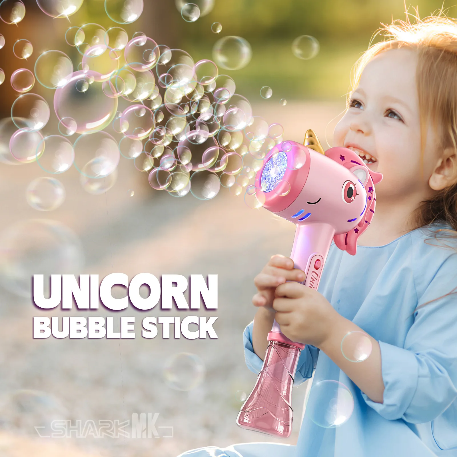 Unicorn electric bubble gun, toy bubble machine, automatic soap blower with lights,Christmas  party games, children's gifts