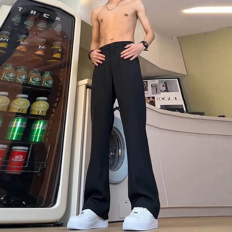 

Мужские брюки прямого кроя с высокой талией, осенне-зимние, повседневные, из струящейся ткани, премиум-класса, с эффектом удлинения ног, комфортная посадка