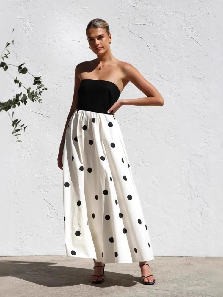Sexy Chest Smearing Dress Woman's Elegance Fashion Color Matching Polka Point Print Dresses Ladies Foreign Style Beach Vestidos