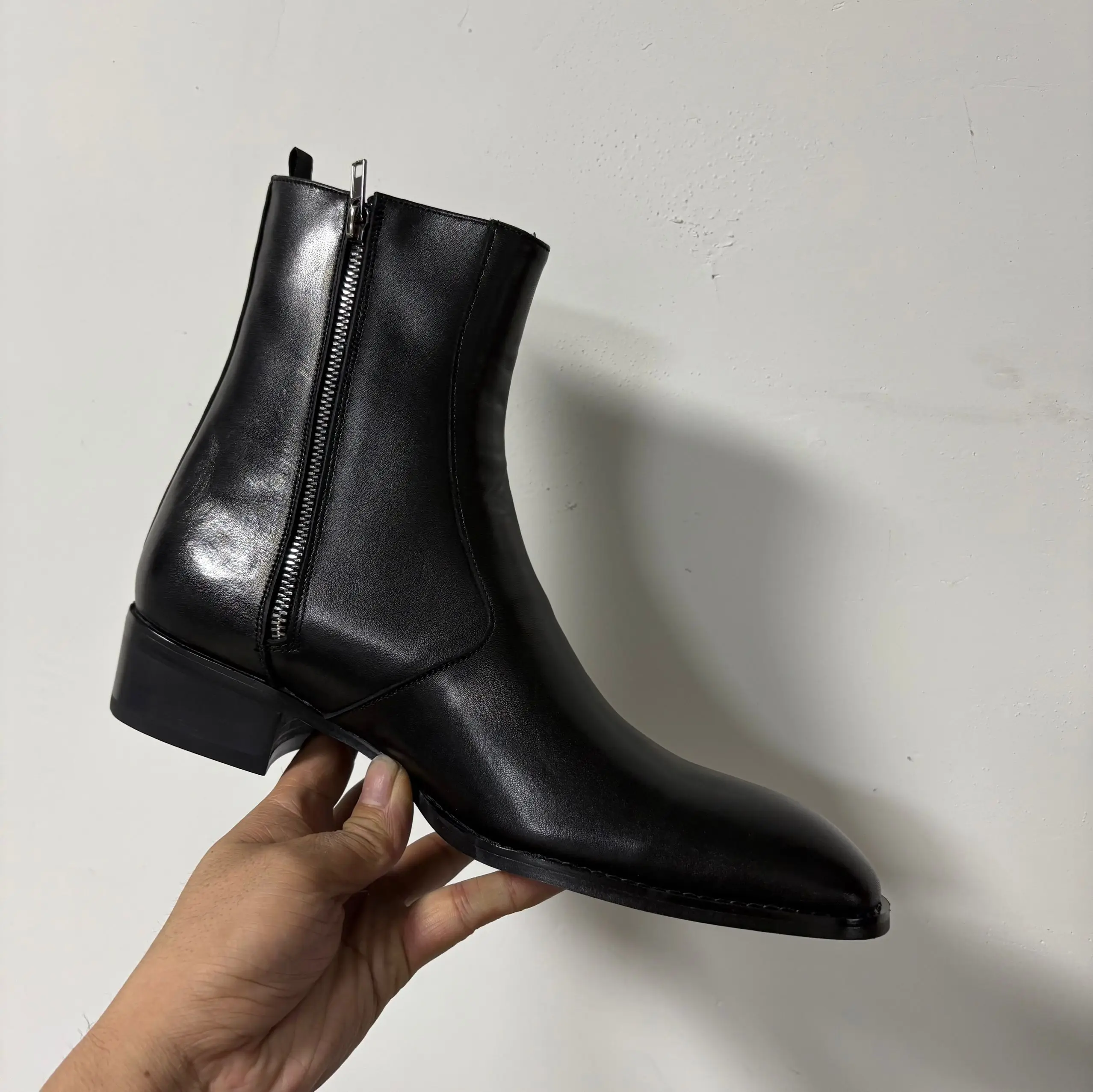 New European and American men's genuine leather black side