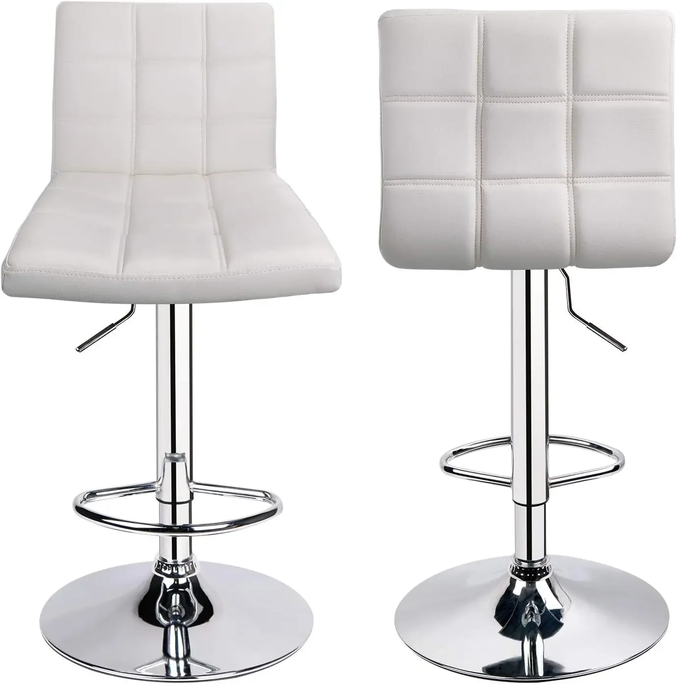 Modern square PU leather adjustable bar stool with backrest, square back bar stool, counter height Swivel stool - 1 chair