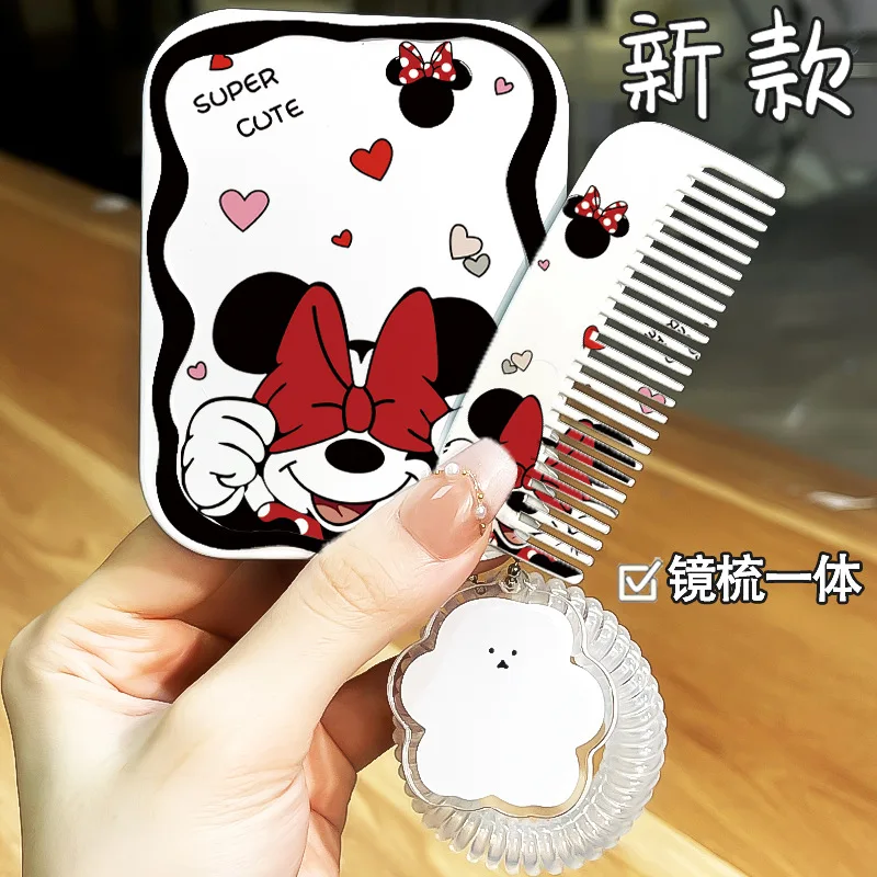 

Disney Minnie Handheld Folding Makeup Mirror Cartoon Cute Student Small Mirror Portable Makeup Mirror Comb A Piece Gift