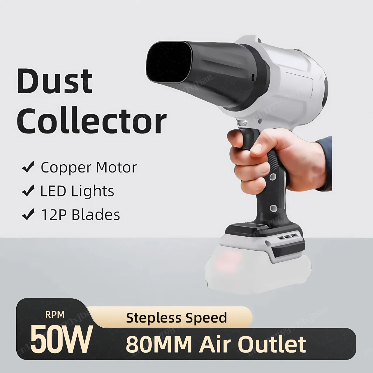 

500000RPM Powerful Leaf Blower 80mm Brushless Motor Lithium Battery Turbo Fan Jet LED Lighting Portable Wireless Dust Collector