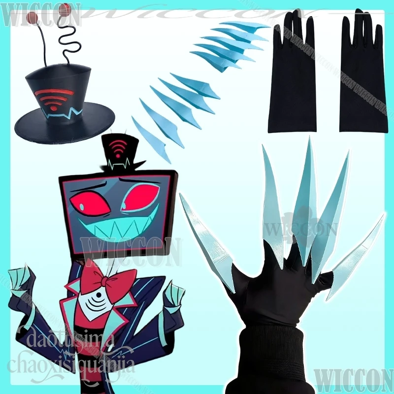 

Vox Demon Hat Blue Nails With Gloves 3D Polylactic Acid Nails Halloween Cosplay Hazzzbin2 Anime Movie Hotel Navidad Carnaval