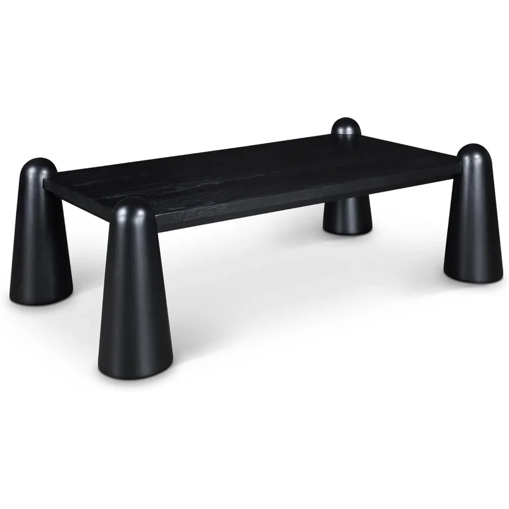 Mesa de centro Art Deco con acabado negro intenso, madera maciza, chapa de roble natural, 58,5" de ancho x 34,5" de profundidad x 17,5" de alto |