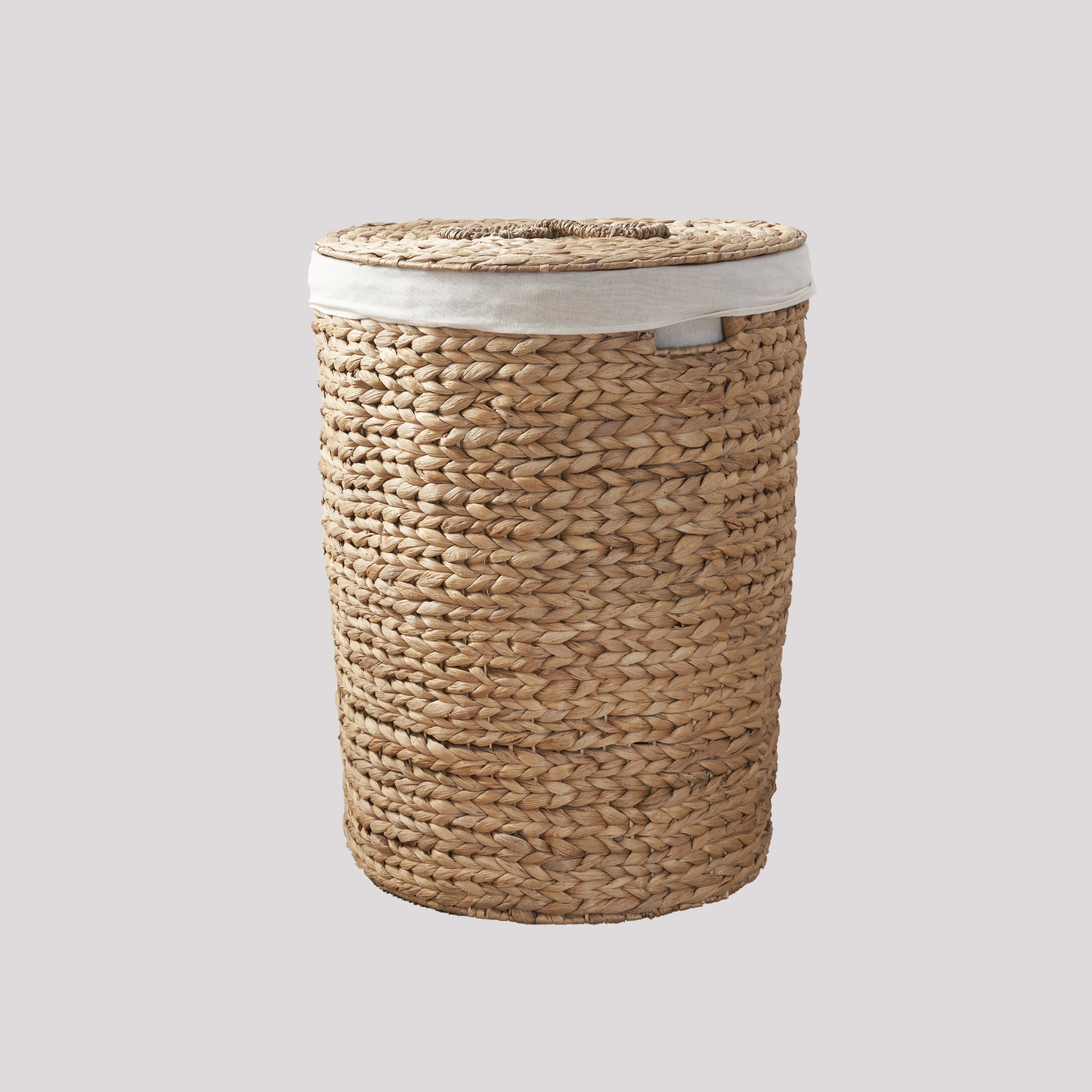 Ludmilla Round Tall Water Hyacinth Woven Wicker Laundry Hamper with Lid - For Clothes, Canvas, Toys and Book Storage with Remova