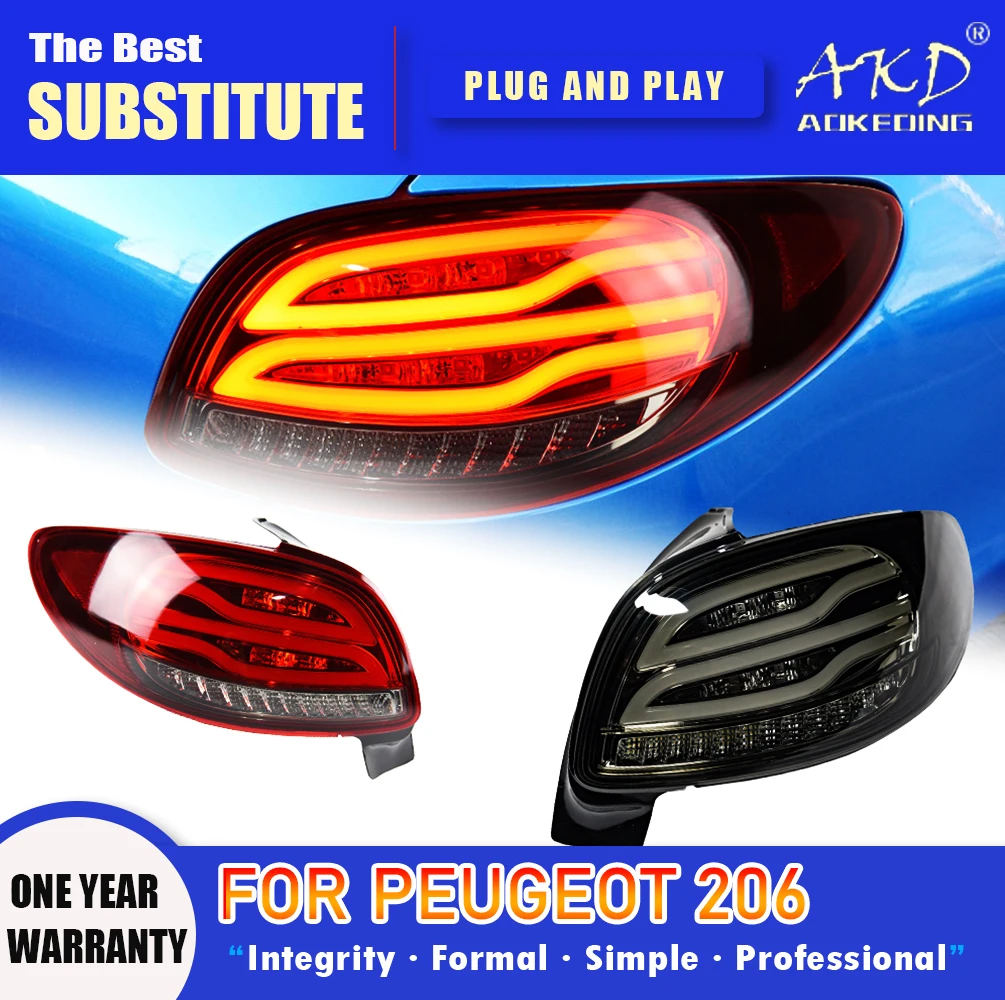 AKD Tail Lamp for Peugeot 206 207 206C LED Tail Light 2004-2013 206 Rear Fog Brake Turn Signal Automotive Accessories