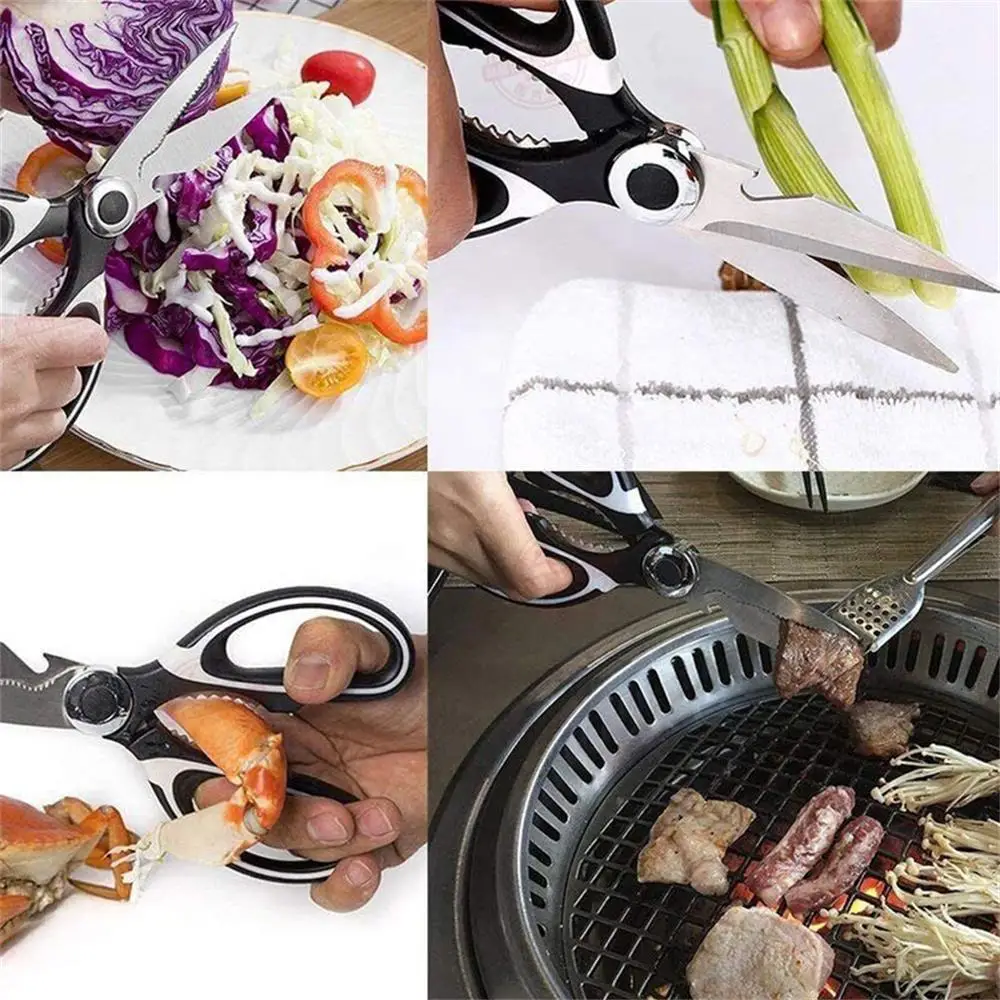 Stainless Steel Kitchen Scissors Multifunctional Household Chicken Bone Scissors With Lid Can Be Opened To Clip Walnuts