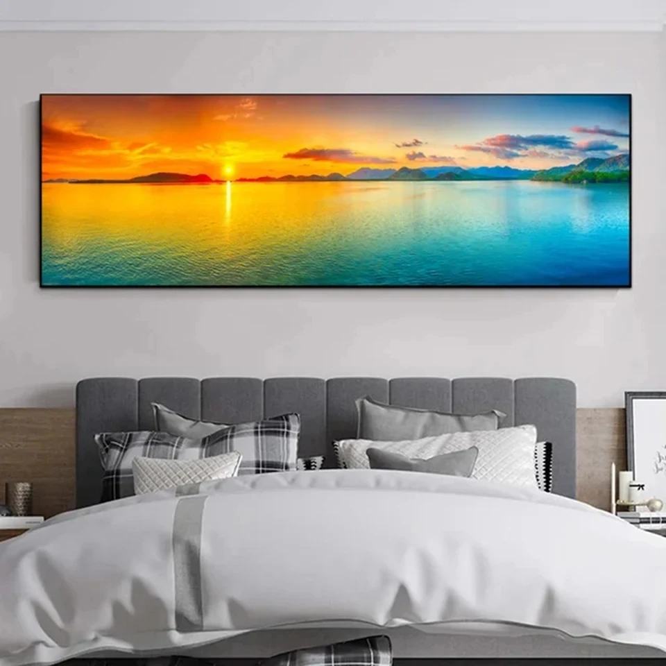 Large 5D Diy Diamond Painting Sunset Sea Waves Beach Natural Landscape Rhinestones Cross Stitch Full Diamond Mosaic Embroidery