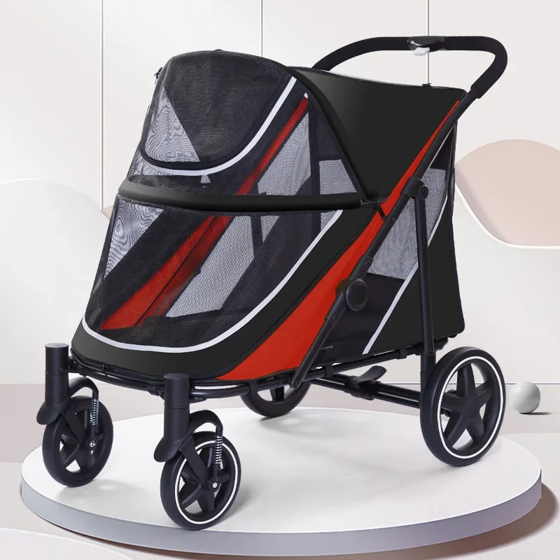 Large Pet Jogger Stroller Breathable Animal Stroller With 4 Wheel Storage Space Pet Cart