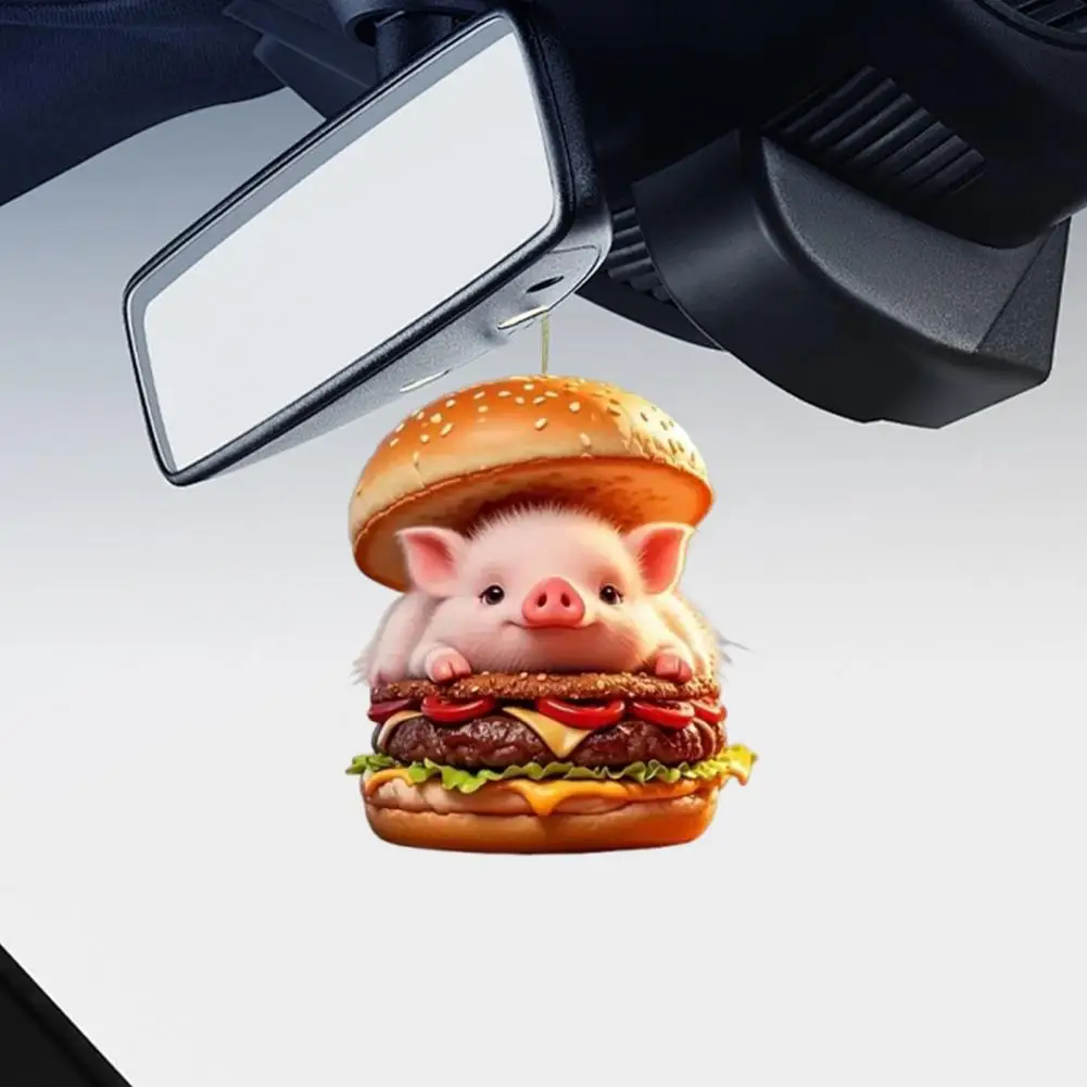 Unique Car Accessory Burger Pig Pendant Burger Piggy Car Pendant Acrylic Charm 2d Flat Hanging Car Decoration for Enthusiasts