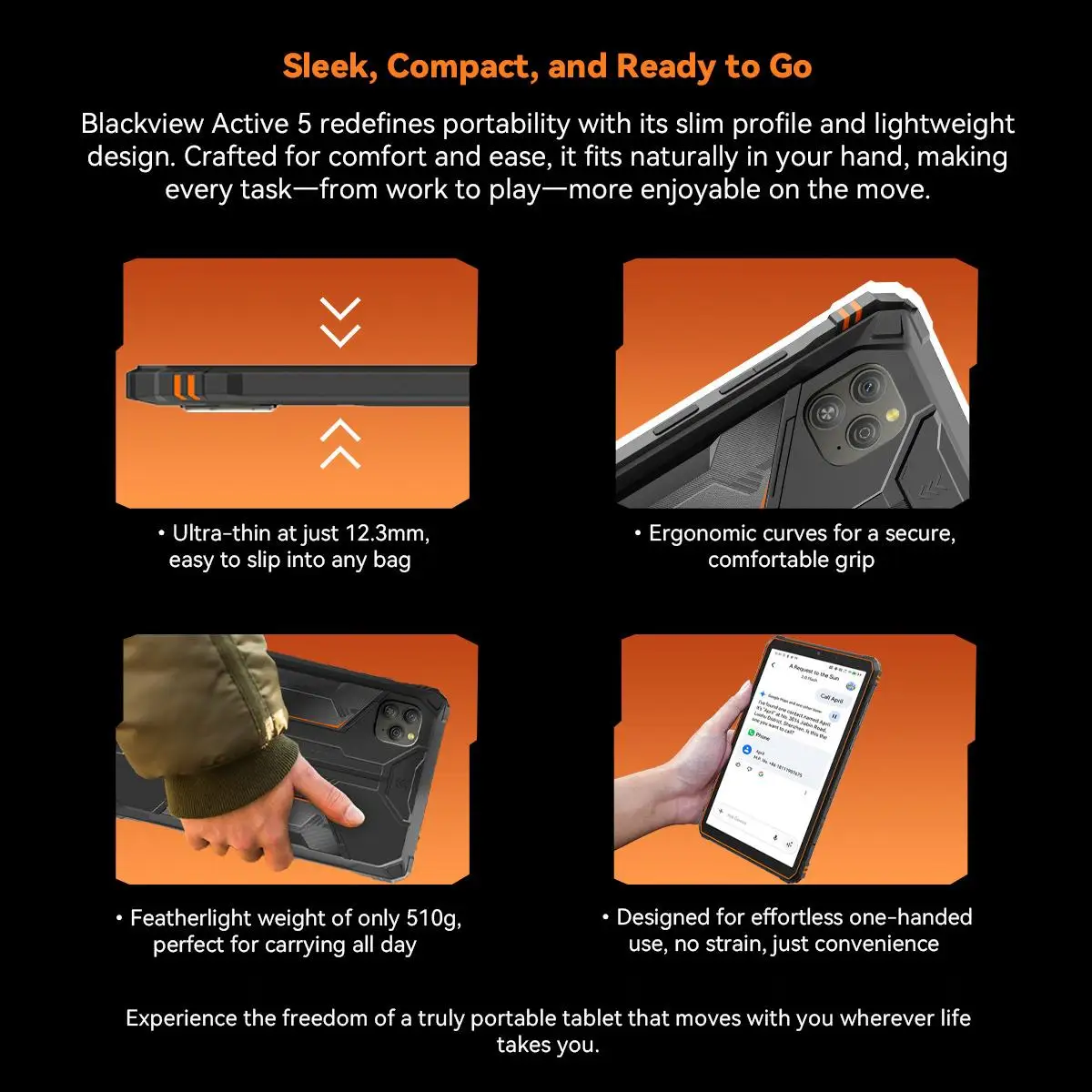 Blackview Active 5 Rugged Tablet 6GB+128GB 8.68'' Android 15 Unisoc T615 Octa Core AI Mini Pad 13MP 6600mAh 18W 4G Tablet PC