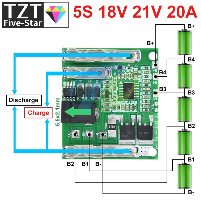 5S 18V 21V 20A Battery Charging Protection Board Li-Ion Lithium Battery Pack Protection Circuit Board BMS Module For Power Tools