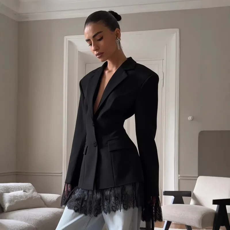 Fashion Lace Suit European American 2026 Spring Lace Waist Suit