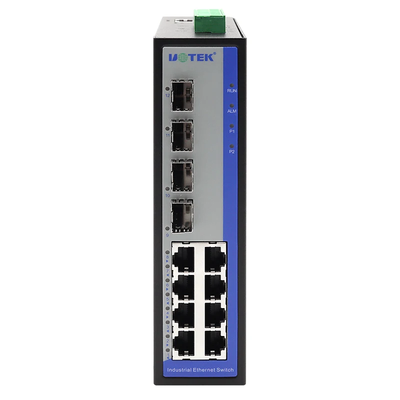 UOTEK 12-Port Full Gigabit Managed Industrial Ethernet Switch Provide WEB & CLI Management UT-62012GC-8GT4GP-RNF