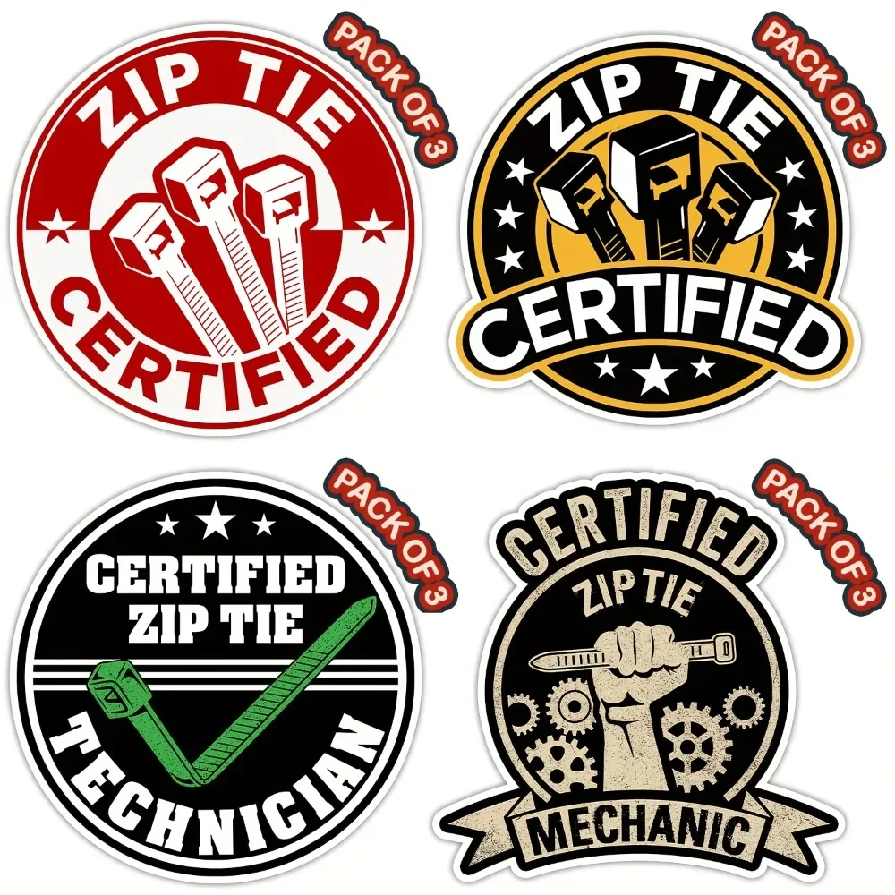 1pc Zip Tie Certified Motorcycle Stickers Funny Technician Mechanic Electrician Construction Waterproof Decals for Racing Helmet