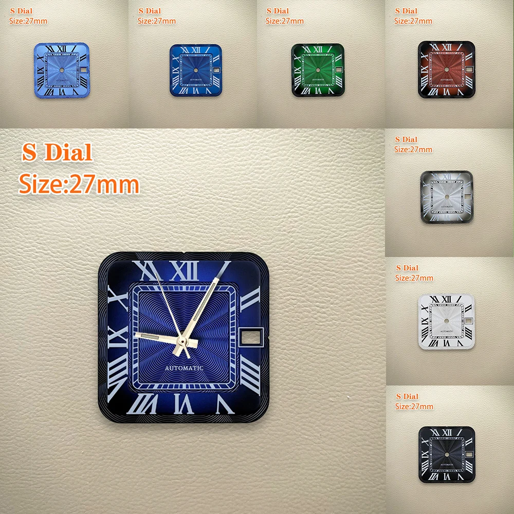 27mm S Dial 3 o'clock calendar Dial Wave pattern dial Square Dial Fit NH35/NH36 Japanese Movement Watch Modification Accessories