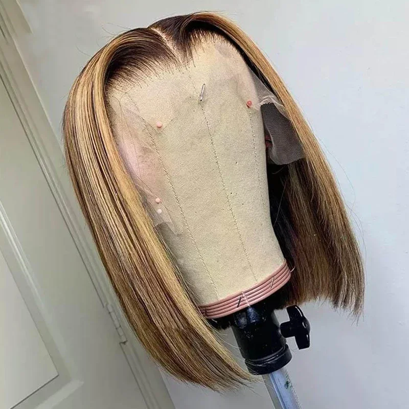 Highlight P4/27 Peruvian Remy Hair Short Bob Ombre Human Hair Wigs Blond Wig Straight Bob Wig Wear And Go Glueless Wig Human