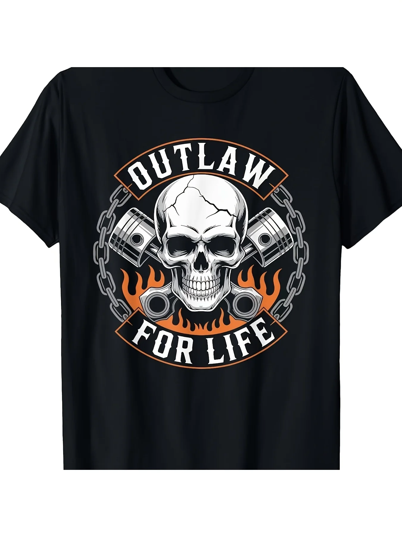 Men's Skull and Piston T-shirt Is Perfect for Motorcycle Riders. This Casual Crew Neck Shirt Fits All Seasons, Making It A Great Valentine's Day Gift.