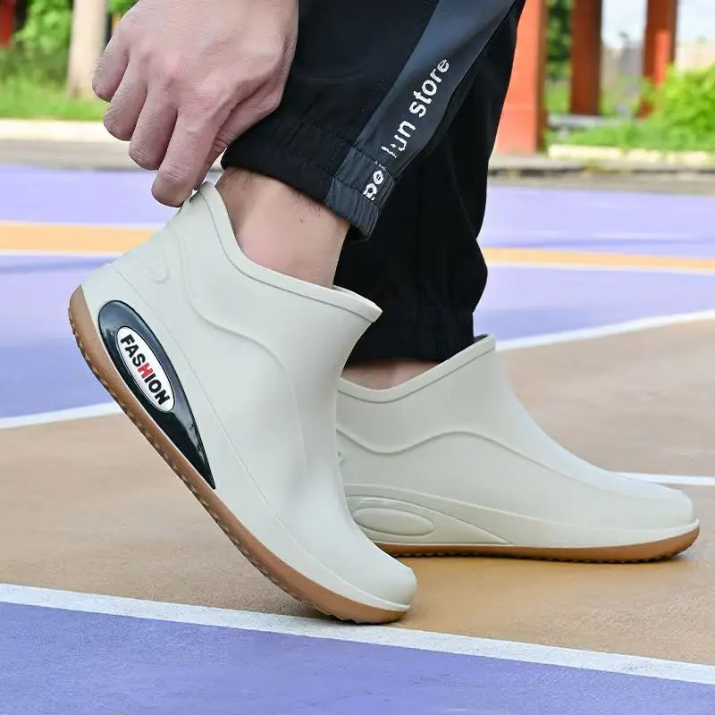 2024 Men's Ankle Rain Boots Soft Sole Non Slip Flat Sole Slip On Waterproof Kitchen Work Shoes Garden Shoes Fishing Wader image 6