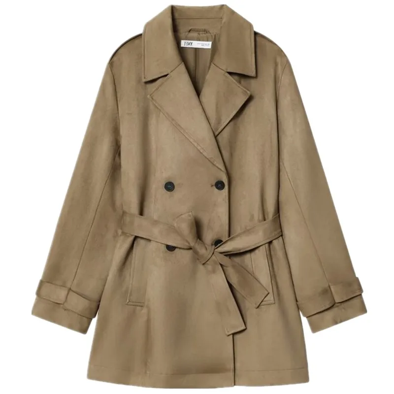 Manteau coupe-vent Faion pour femme, avec col, effet en Faux daim, Long, mi-long, Double boutonnage, automne 2025