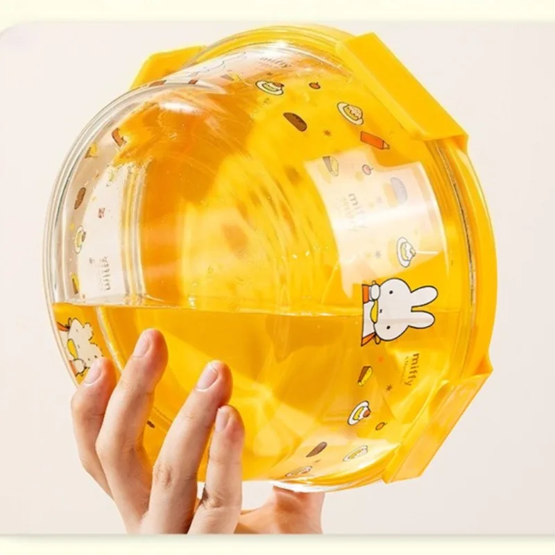 귀여운 미피 유리 도시락 전자레인지 사용 가능 학생/사무실용 음식 용기 누수 방지 뚜껑 재사용 가능한 신선 보관 식품 용기