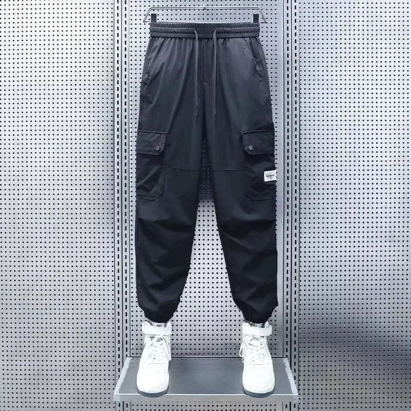 

Summer Men's Black Joggers Korean High Street Sports Trousers Thin 9-Minute Sweatpants Fashionable Men's Clothing 2025 New