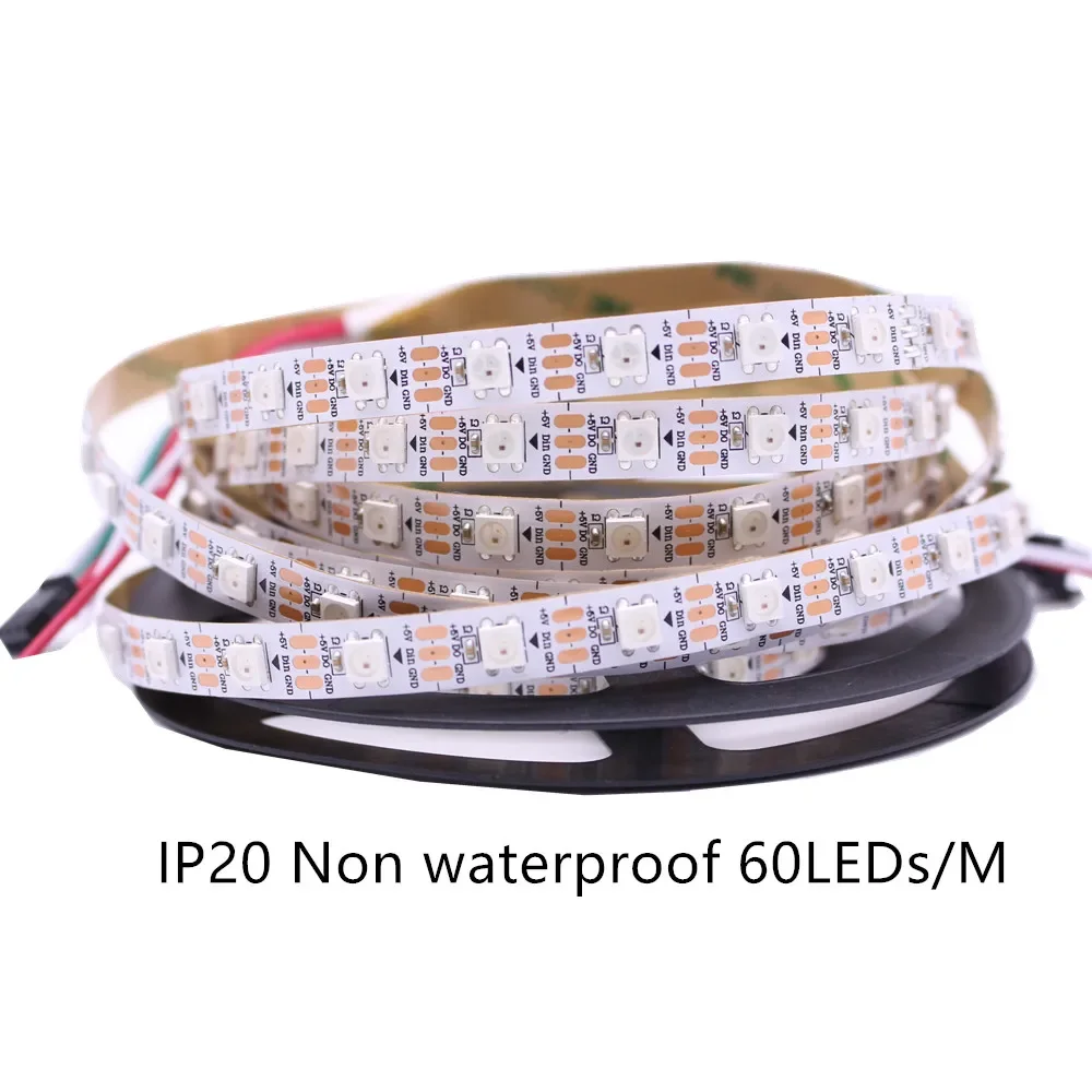 Addressable DC5V White Black PCB 1/2/3/5M WS2812B Pixel LED Strip 5mm 5050 RGB 60LEDs/m WS2812 Digital Light SK6812 Dream Color