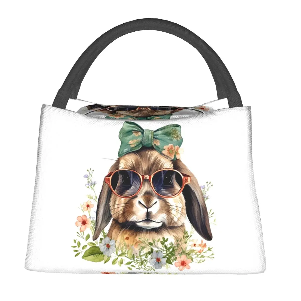 Easter Rabbit With Sunglasses Funny Design Insulated Lunch Bag for Women Children Portable Food Boxes Thermal Lunch Box Tote