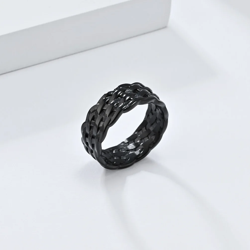 Stainless Steel Simple Retro 8mm Rope Weave Braided Ring Band Celtic Knot Jewelry for Men Women